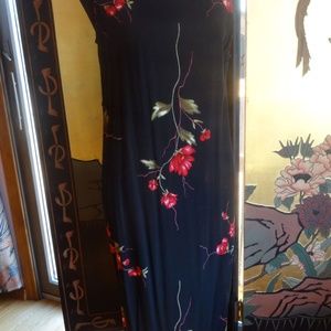 Vintage Aline Black Sheath Red Roses Midi Dress 14